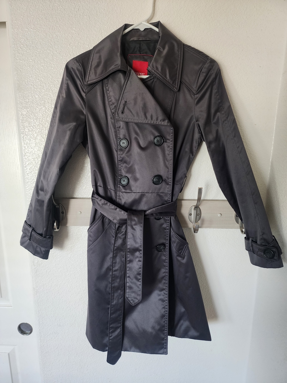 Esprit XS Petite Glossy Belted Double Breasted Trench Coat